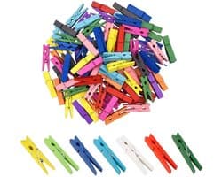 Wasknijpers 100 stuks - Mini-houten Klemmen - Kleurenmix - Sterk en Duurzaam - Perfect voor Fotoophangingen - Lichtgewicht