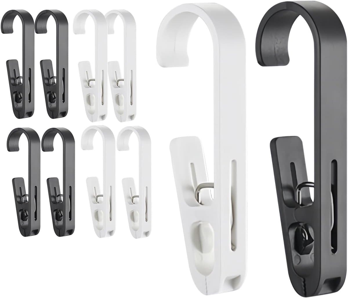 SnelShoppen - 10 Stuks Grote Wasknijpers met Haken - Stevige Wasclips met Klem, Omkeerbare Hangclips voor Handdoeken, Douchegordijnen, Boot Hangers, S — afbeelding 1