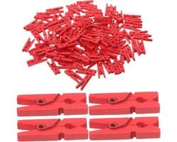 Mini Wasknijpers - Houten Clips - Decoratie Ophangen - Stevige Houten Constructie - 2.5 cm - Rood