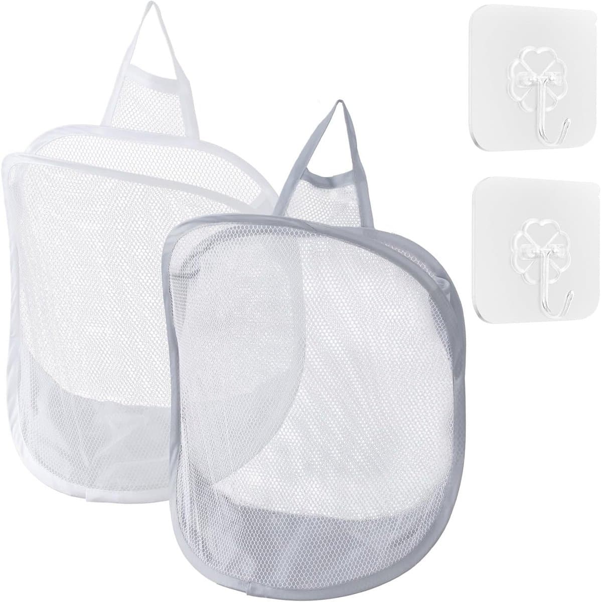Wasnetjes met ritssluiting - Wit, Grijs - 40 x 30 x 18 cm - Opvouwbare Polyester Ophangbare Waszak - Voor Compacte Ruimtes — afbeelding 1