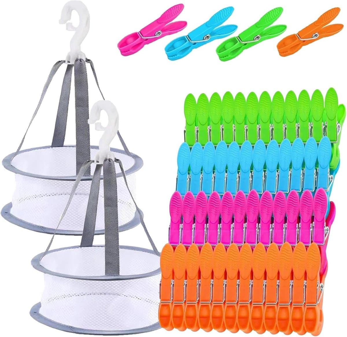 Wasknijpers met mand met 2 manden, voor het drogen van kleding, wasknijpers, voor buiten, verzegeld ontwerp, winddicht, kunststof materiaal voor luchtdichte tassen — afbeelding 1