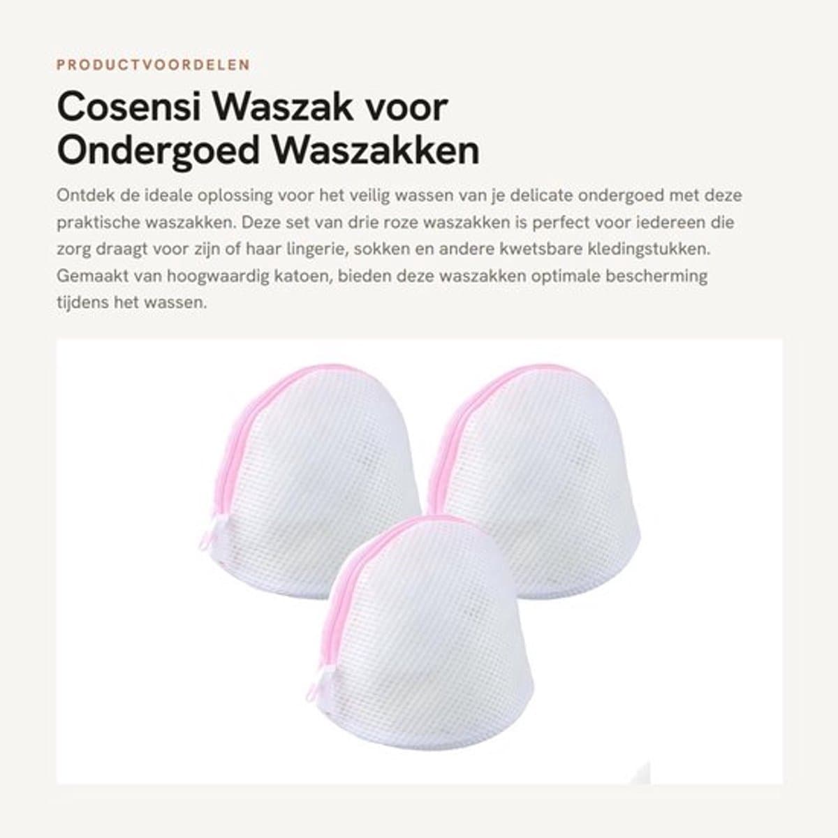 Waszak met rits - Waszak voor ondergoed - Waszak voor sokken - Waszakken groot - Set van 3 - Roze katoen — afbeelding 1