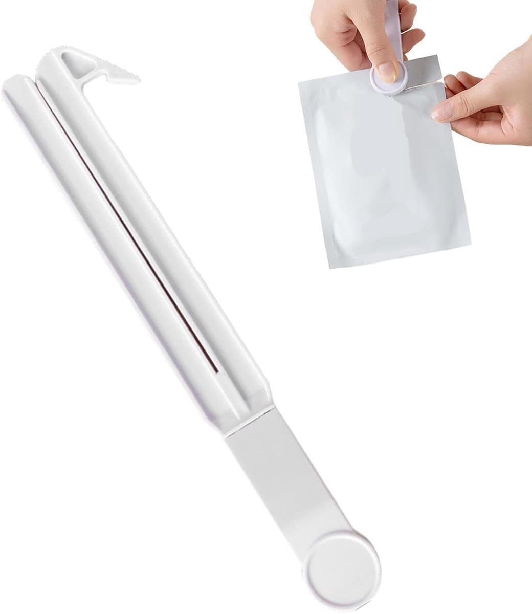 Voedselzak Opener - Knijper Gereedschap - Maaltijd Voorbereiding - Ingesloten Veiligheidsmesje - 245 cm - Wit — afbeelding 1