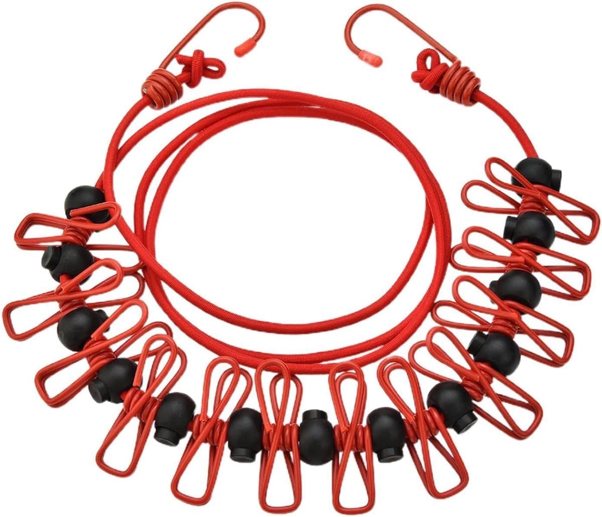 Waslijnen Touw - Kleding Lijn - Was Drogen - Winddichte Clips - Tot 3.7 Meter - Rood — afbeelding 1