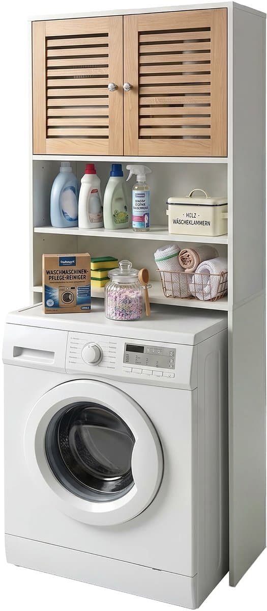 Wasmachinekast - wit - 65x185,5x24 cm - met opbergruimte — afbeelding 1
