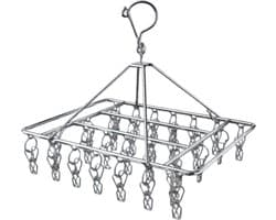 Droogcarrousel met 30 knijpers - RVS Wasrek Buiten - Droogmolen voor Sokken- Droogrek met wasknijpers voor Binnen & Buiten - Camping Wasdroger - Metalen Wasrek - Droogrek Hangend - Draaibare Wasstandaard Extra Stevig