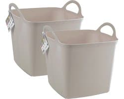 Plasticforte Kuip/emmer/wasmand - 2x - flexibel - beige - 43 liter - vierkant - kunststof - 40 x 40 x 44 cm