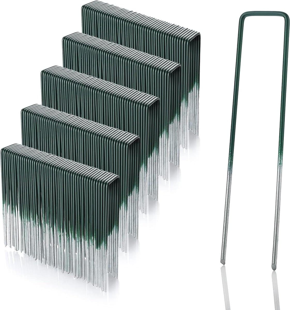 Kunstgrasgrondankers thermisch verzinkt staaldraad 150mm lang 25mm breed 29mm dik Platte kop - Groen - Tuin - Bevestigingsmateriaal — afbeelding 1