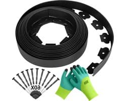 Flexibele kunststof tuinranden 10 meter x 5 centimeter - 60 grondankers - zwart