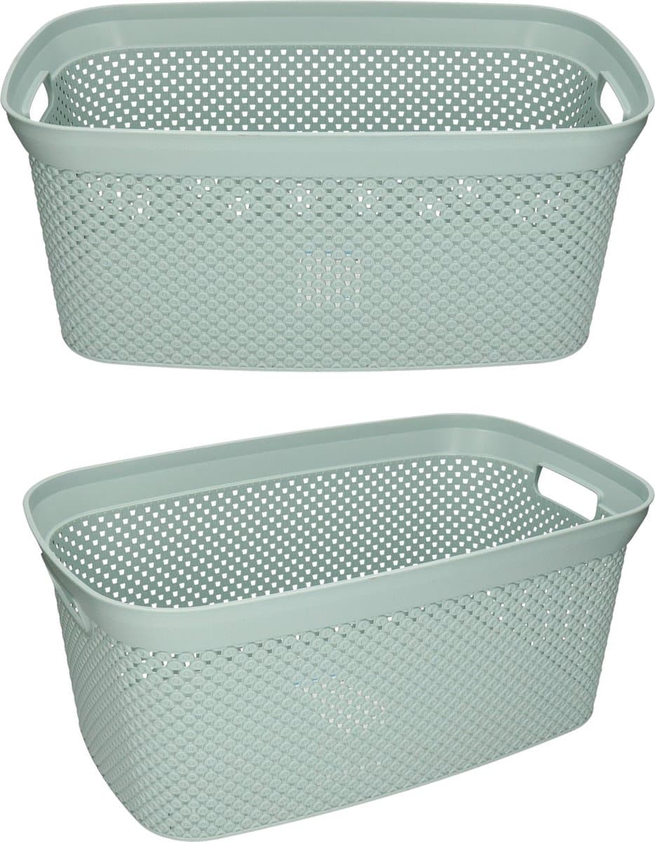 2x Groene wasmanden 35 liter 54 x 34 x 23 cm - Kunststof/plastic draagmand - De was doen huishoudartikelen - Wasmanden/wasgoedmanden — afbeelding 1