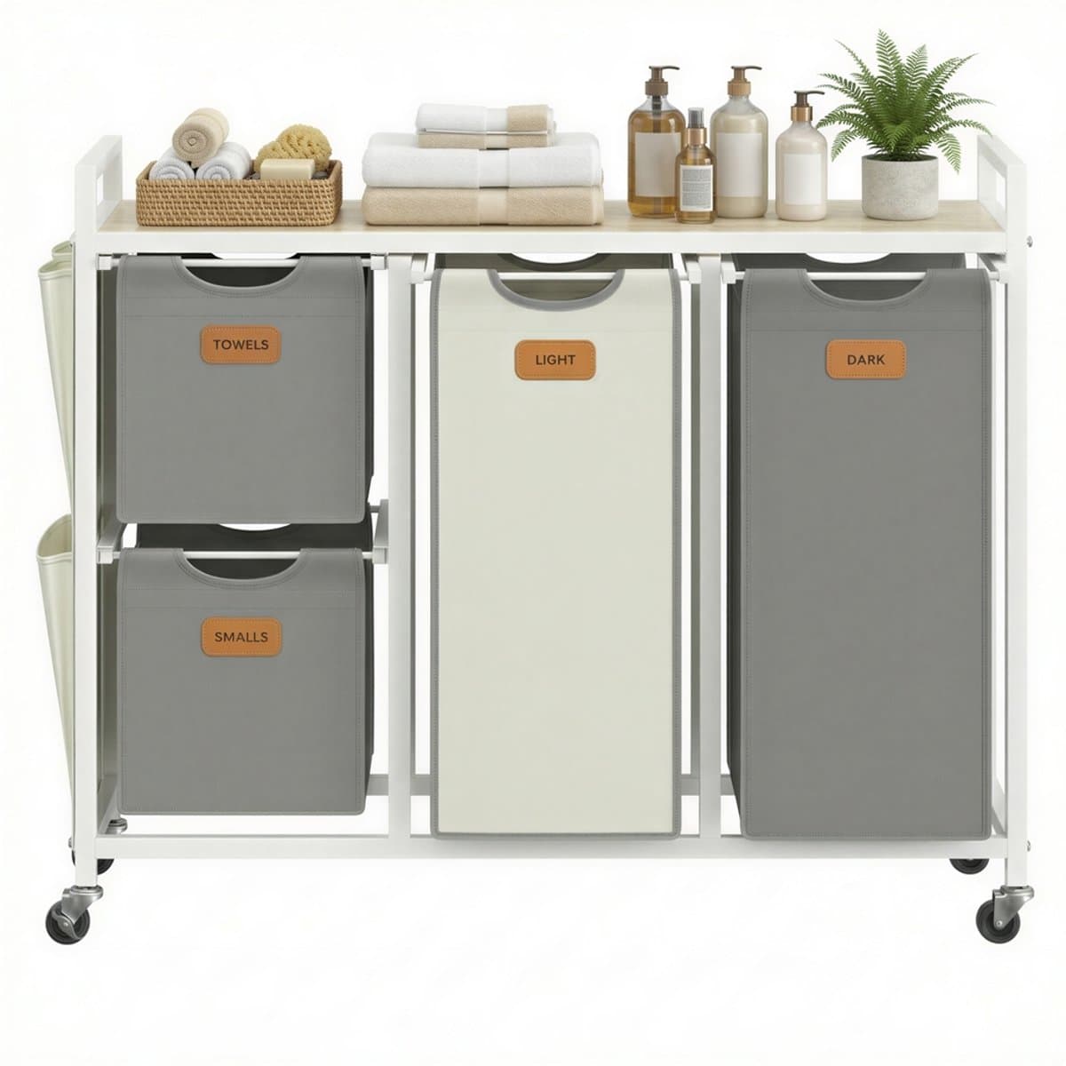 VASAGLE - Wasmand - Wassorteerder - 4 Vakken en Planken - 150L Mobiele - Uitneembare Tassen — afbeelding 1