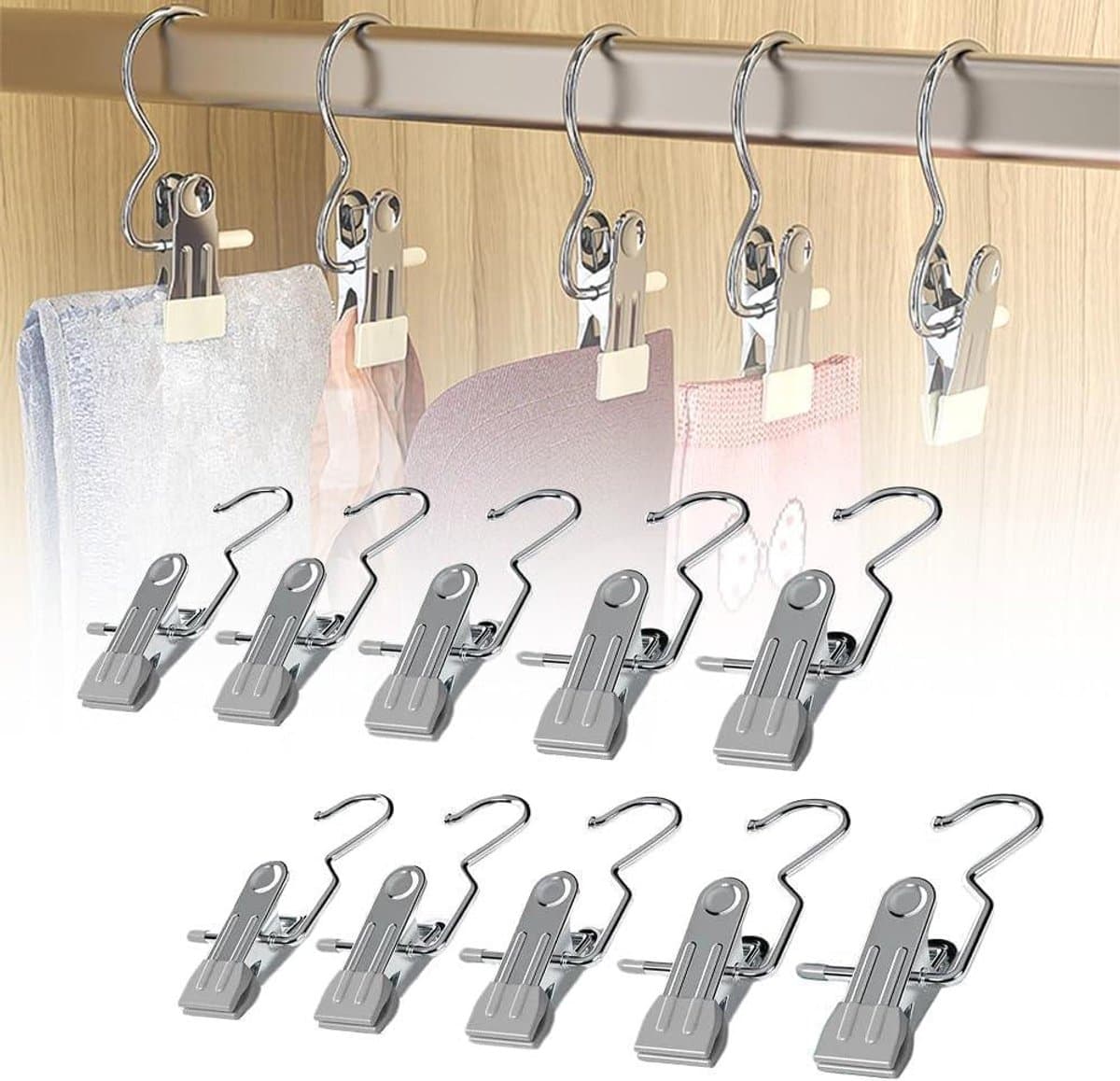 Ruimtebesparende Wasknijpers - Kledinghangers Clips - Opbergen Kast - 360 Graden Draaibaar - Compact Ontwerp - Grijs — afbeelding 1