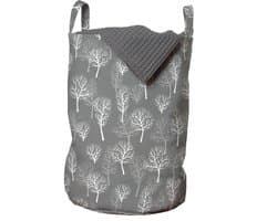 ABAKUHAUS Forest waszak, winter-eco loofbomen, wasmand met handvatten, trekkoordsluiting voor wasserettes, wit lichtgrijs