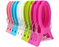 Extra grote handdoekclips - 10 stuks sterke winddichte clips voor strandhanddoeken, ligstoelen en zwembadstoelen met doorzichtige kunststof knijpers