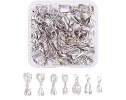 Dailygoods- Kraal 48 Stuks - Knijpsluiting - Hangers - Zilveren Connector - Sieraden Maken - Inclusief Opbergdoos - 8 Stijlen