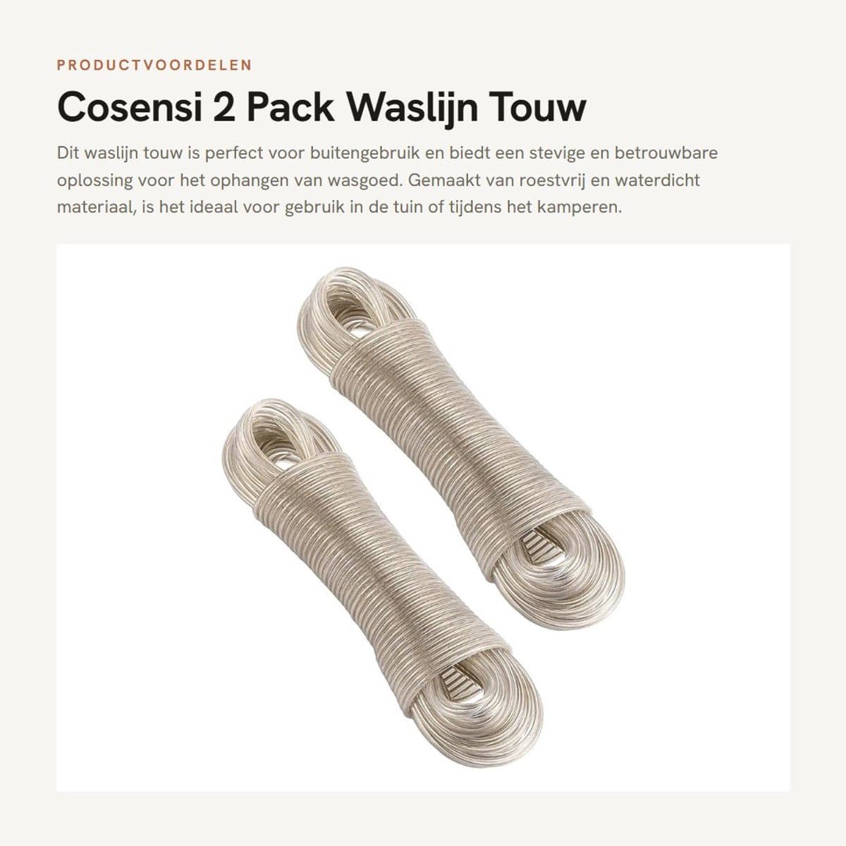 Dailygoods- Waslijn Uittrekbaar 30m - 2 Pack - Stalen Kern - Roestvrij en Waterdicht - Duurzaam - PVC Coating - Waslijn Touw — afbeelding 1