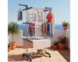 4-laagse Droogkledingrek, 6 opvouwbare vleugels en 2 draaibare armen, stevig frame, geschikt voor binnen/buiten gebruik, draagbare kledinghanger, voor appartementen, slaapkamers, balkons, grijs. — afbeelding 1