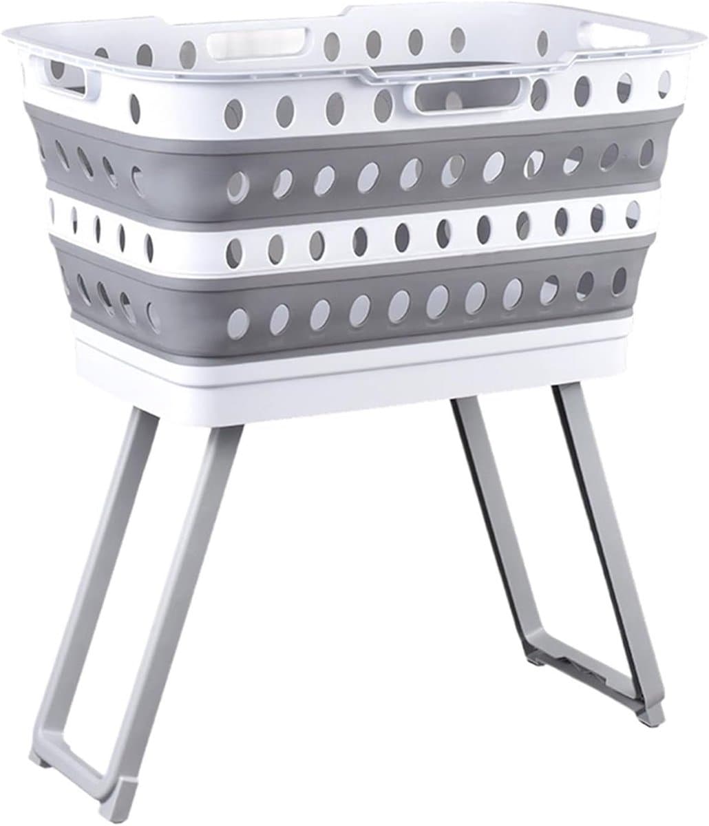 Wasmand Opvouwbaar - Kledingmand Poten - Was Sorteren - Ergonomische Hoogte - 60H cm - Wit — afbeelding 1