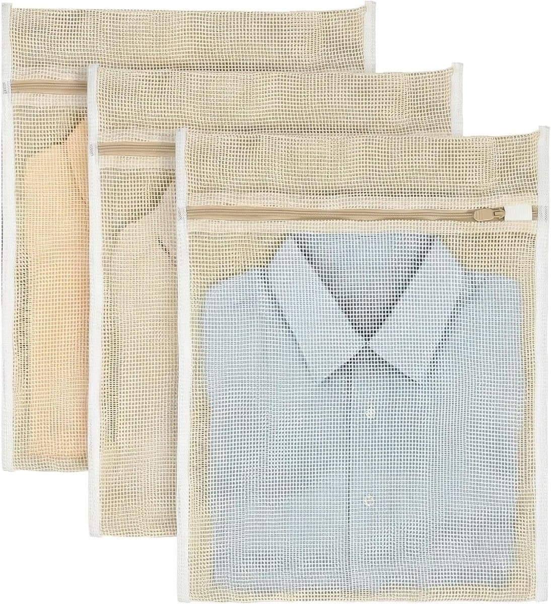 3 Stuks Katoenen Waszakken met Rits voor Delicate Was, Ideaal voor Ondergoed, Kleding en Sokken (40 x 30 cm) — afbeelding 1