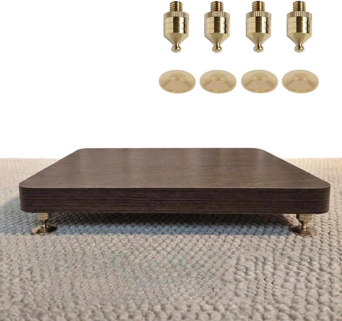 Subwoofer Isolatie - Luidspreker Platform - Audio Verbetering - Koperen Schokdemping - 20x28cm - Walnoot — afbeelding 1