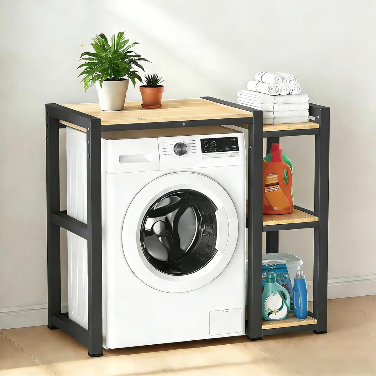Wasmachine Droger Rek - Stapelrek Opbergrek - Wasmachine Droger Plaatsen - Verstelbare Planken - 3 Laags - Zwart — afbeelding 1