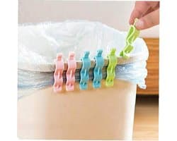 Afvalzak Klemmen - Prullenbak Clips - Keuken Organiseren - Speciaal Notch Ontwerp - 6 Stuks - Willekeurige Kleuren
