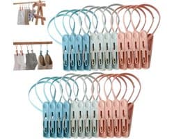 Verpakking van 24 stuks - Wasknijpers - Waslijnklemmen - Draagbare klemmen - Kleine huishoudklemmen - Blauw, groen, roze - 5.8*1.3 cm - Geschikt voor waslijnen en wasknijpers - Te gebruiken voor het drogen van kleding thuis en buitenshuis