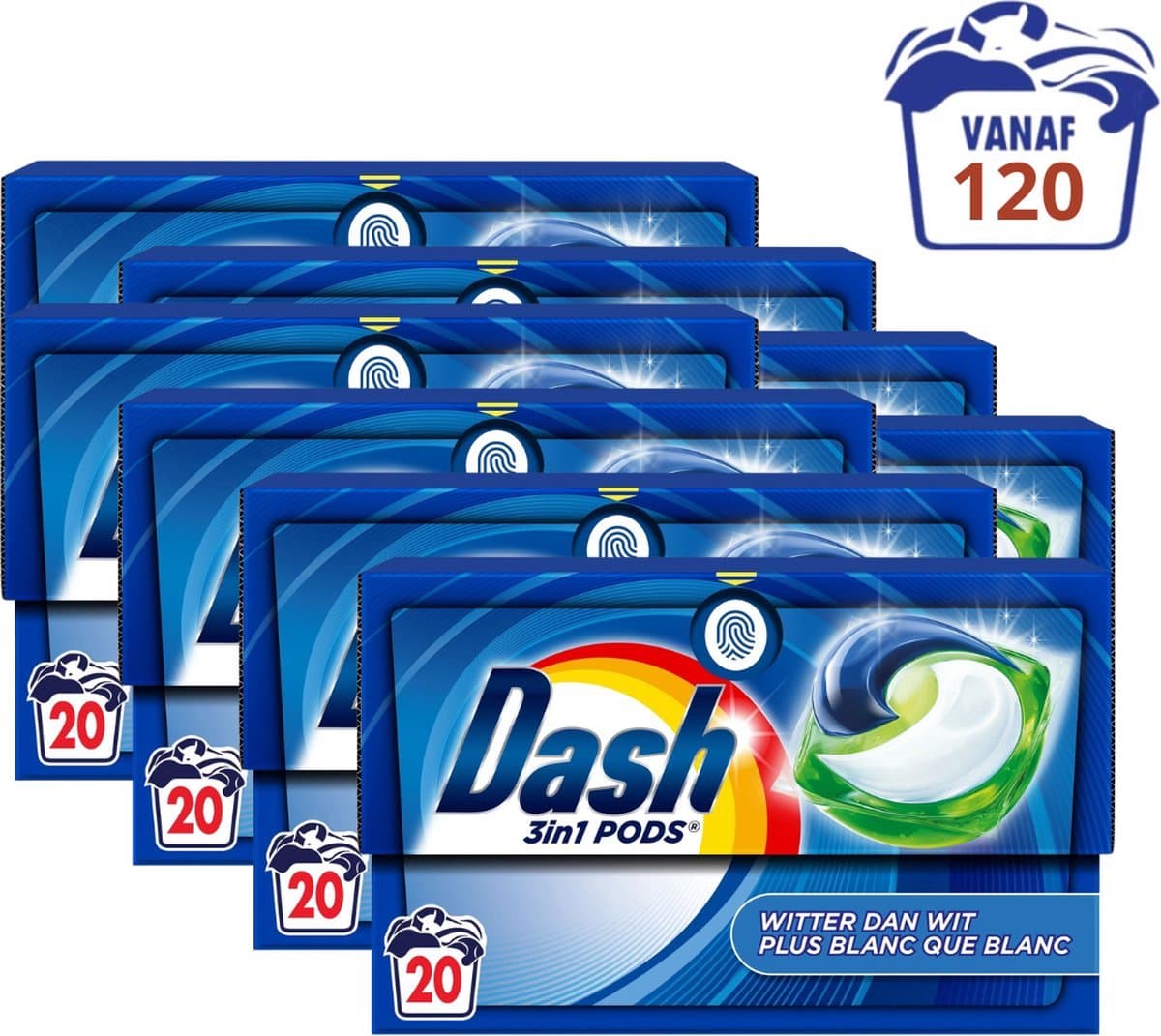 Dash All in 1 Wasmiddel Pods Witter dan Wit - 160 wascapsules - Voordeelverpakking 8 x 20 Wasbeurten - Voordeelverpakking — afbeelding 1