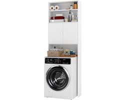 Wasmachine Kast - Badkamerkast Opbergkast - Ruimte Besparen - Met Deuren Planken - 185 x 63 cm - Wit