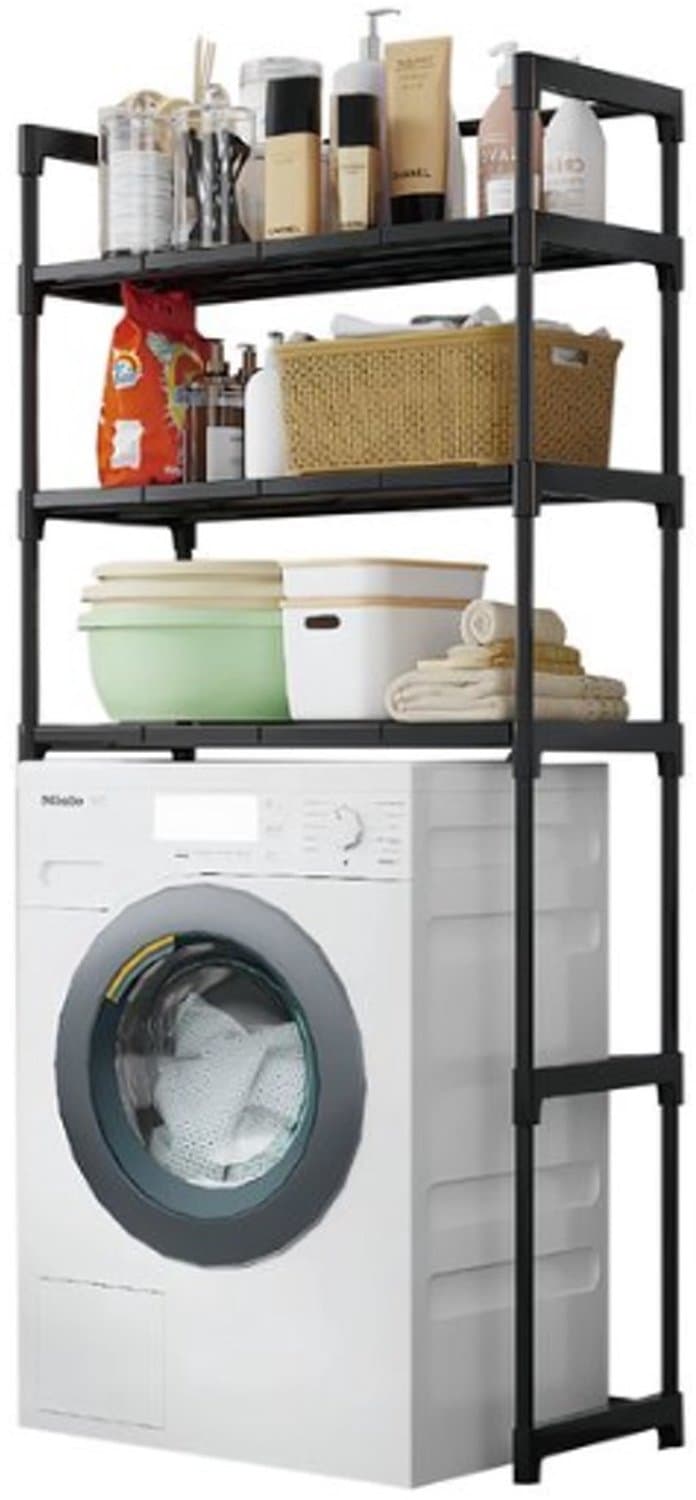 Nexxt Wasmachinerek met Opbergruimte en Verwijderbare Haken - 72 x 26 x 162 cm - Zwart - Carbonstaal — afbeelding 1