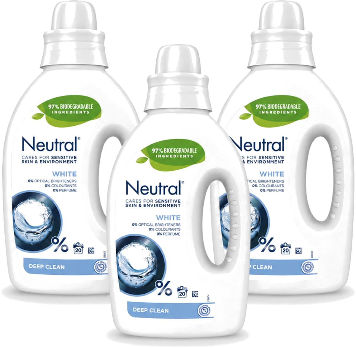 3 x Neutral - Vloeibaar Wasmiddel - Witte Was - Gevoelige Huid - 0% Optische Witmakers, Kleurstoffen & Parfum - 20 Wasbeurten - Voordeelverpakking - 3 stuks — afbeelding 1