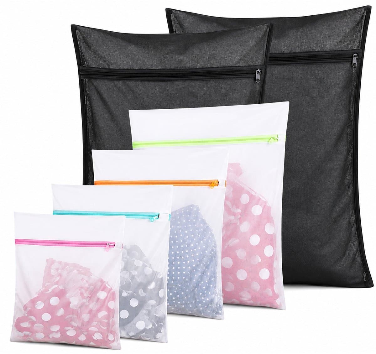 Kaiyaya - waszakken set 6 stuks - beschermt kleding en voorkomt slijtage - fijnmazig mesh met rits - voor wasmachine, BH en lingerie - meerkleurig en zwart — afbeelding 1