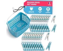 Premium Wasknijpers Set met Mand - 48 Stuks in Blauw-Wit