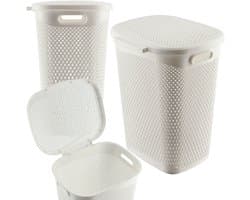 KADAX Plastic wasbak, lichte wasmand, wasverzamelaar van kunststof, luchtdoorlatende wasbox, met deksel (wit)