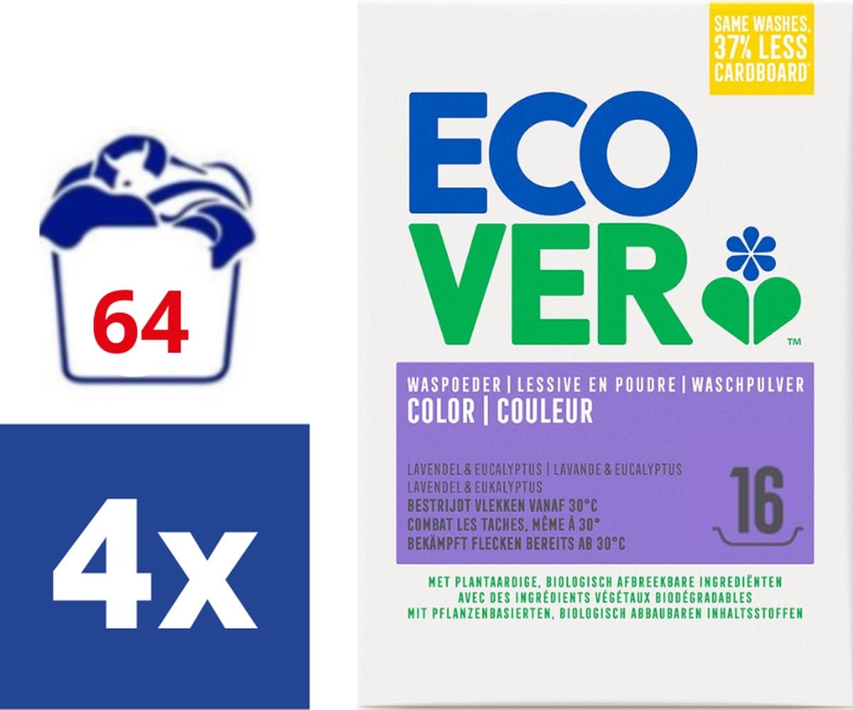 Ecover Waspoeder Color Lavendel & Eucalyptus - 4 x 1.2 kg (64 wasbeurten) — afbeelding 1
