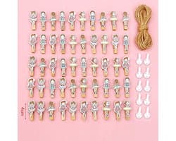 Mini Houten Wasknijpers met Jute Koord - Set van 50 Decoratieve Knijpers voor Creatief Handwerk