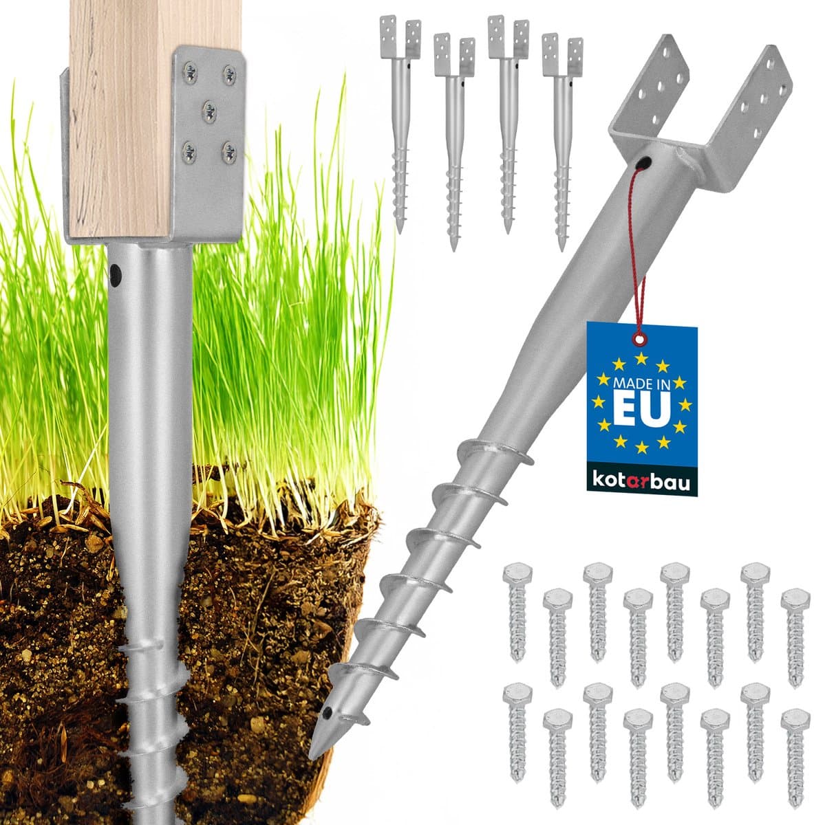 Kotarbau Serie - Stalen Schroefbare Grondankerset - 101x720 mm - Verzinkt - 4 stuks — afbeelding 1