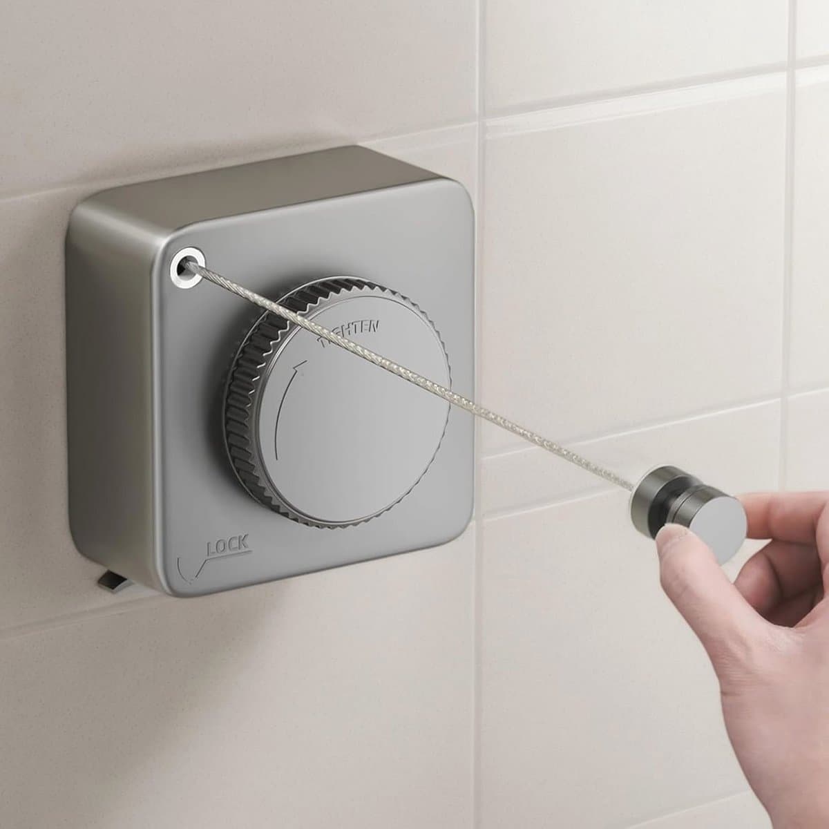 Intrekbare waslijn met doorhangbescherming - 4,8 m uittrekbaar voor wandmontage — afbeelding 1