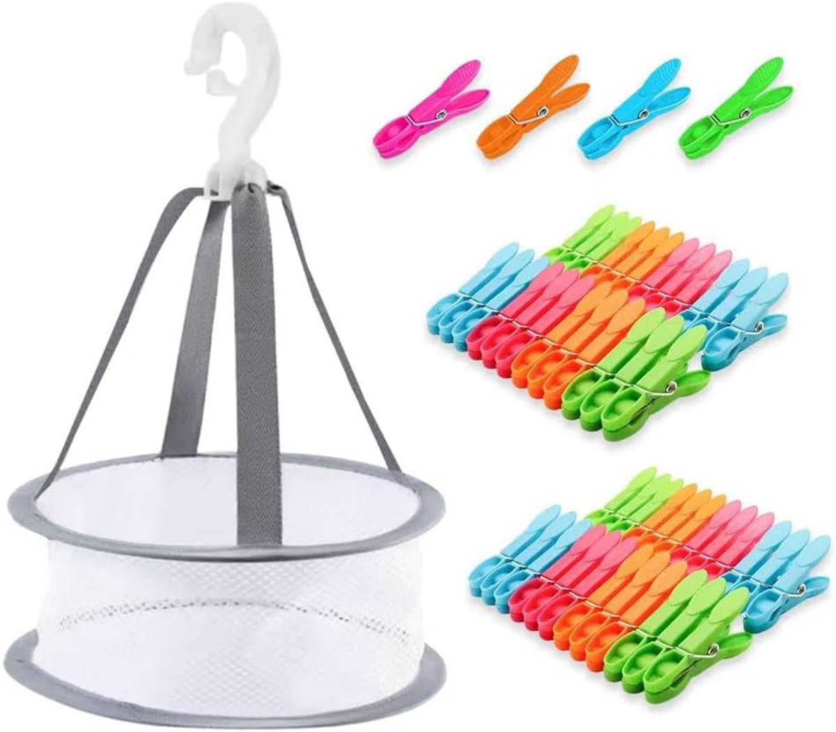 48x Multikleur Wasknijpers Set met Mand - Antislip & Windbestendig — afbeelding 1