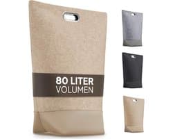 TULENO® XL wasverzamelaar van vilten stof, waszak met handgrepen afsluitbaar, grote wasmand, opvouwbaar, als waszak en verzamelaar voor vuile was, beige
