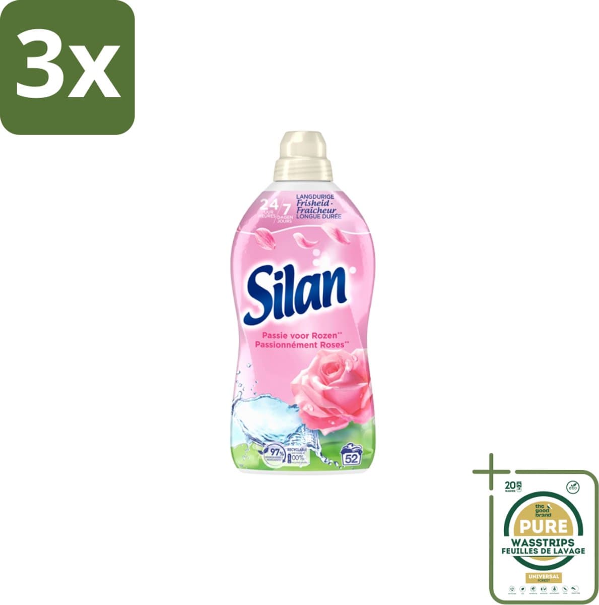 Silan – Wasverzachter - 3 flessen – Classic Pink Passie voor Rozen – 1144 ml - Grootverpakking — afbeelding 1