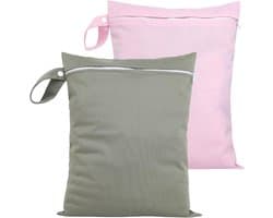 Set van 2 waterdichte natte zakken, herbruikbare waszakken voor reizen en wasmachine - 40 x 30 cm - met ritssluiting - geschikt voor badpakken, sportkleding en luiers - grijs/roze.