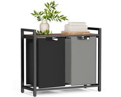 VASAGLE - Wasmand - Wasmand met 2 Vakken - Afneembare Oxford Stof Zak - Met Opbergrek en Metalen Frame