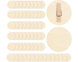 60 stuks natuurlijke houten knijpers - ronde schijf - doe-het-zelf - hout - knutselklemmen - decoratieve klemmen - mini - foto's - 48 mm.