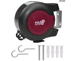 RFWR® 30 Meter Intrekbare Haspel Waslijn - Wandmontage, Dubbele Kabel, 2 x 15 Meter Droogruimte