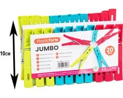 Plasticforte Wasknijpers XL formaat - 100x stuks - felle kleuren mix - kunststof - 10 cm - Was ophangen