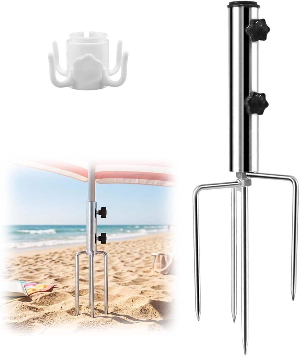 Parasolveranker met haken - metalen constructie - 4 grondpinnen - stabiliteit voor parasols - ShopVlot — afbeelding 1