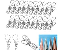 Dailygoods- Wasknijpers 100 Stuks - Roestvrij Staal - Sleutelringen 50 Stuks - UV-bestendig - Voor Kleding/Handdoeken - Verbeter je Levenskwaliteit - Klemmen