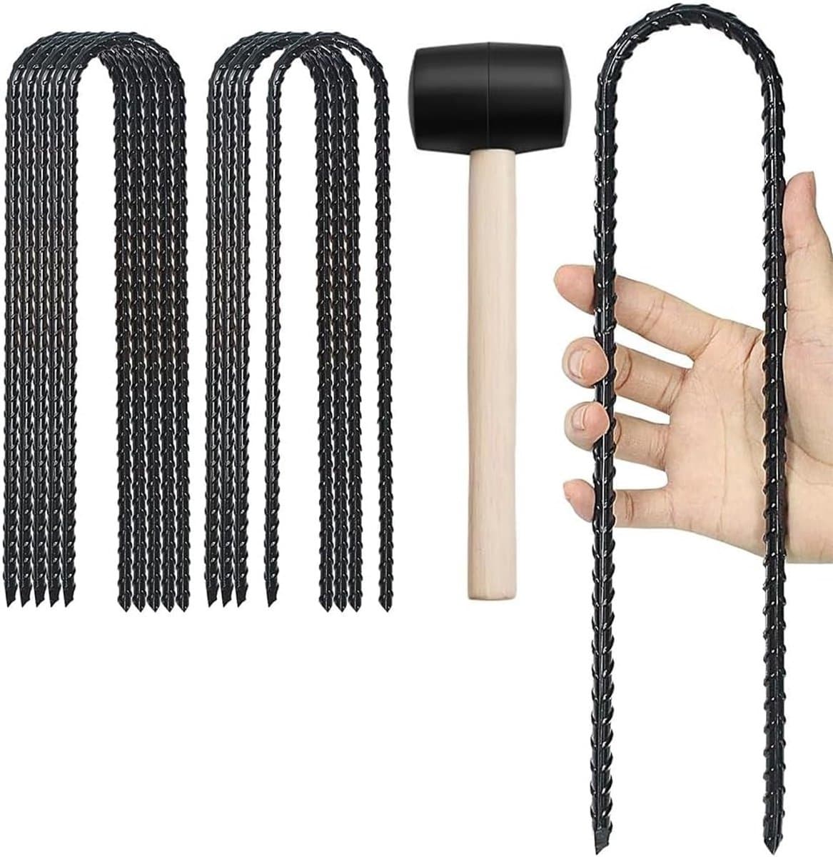 Set van 10 Gegalvaniseerde Stalen Tentpinnen van 30 cm - Grondankers voor Tent, Camping, Trampoline en Luifels met Hamer - Duurzame en Betrouwbare Grondankers met 5 mm Diameter — afbeelding 1