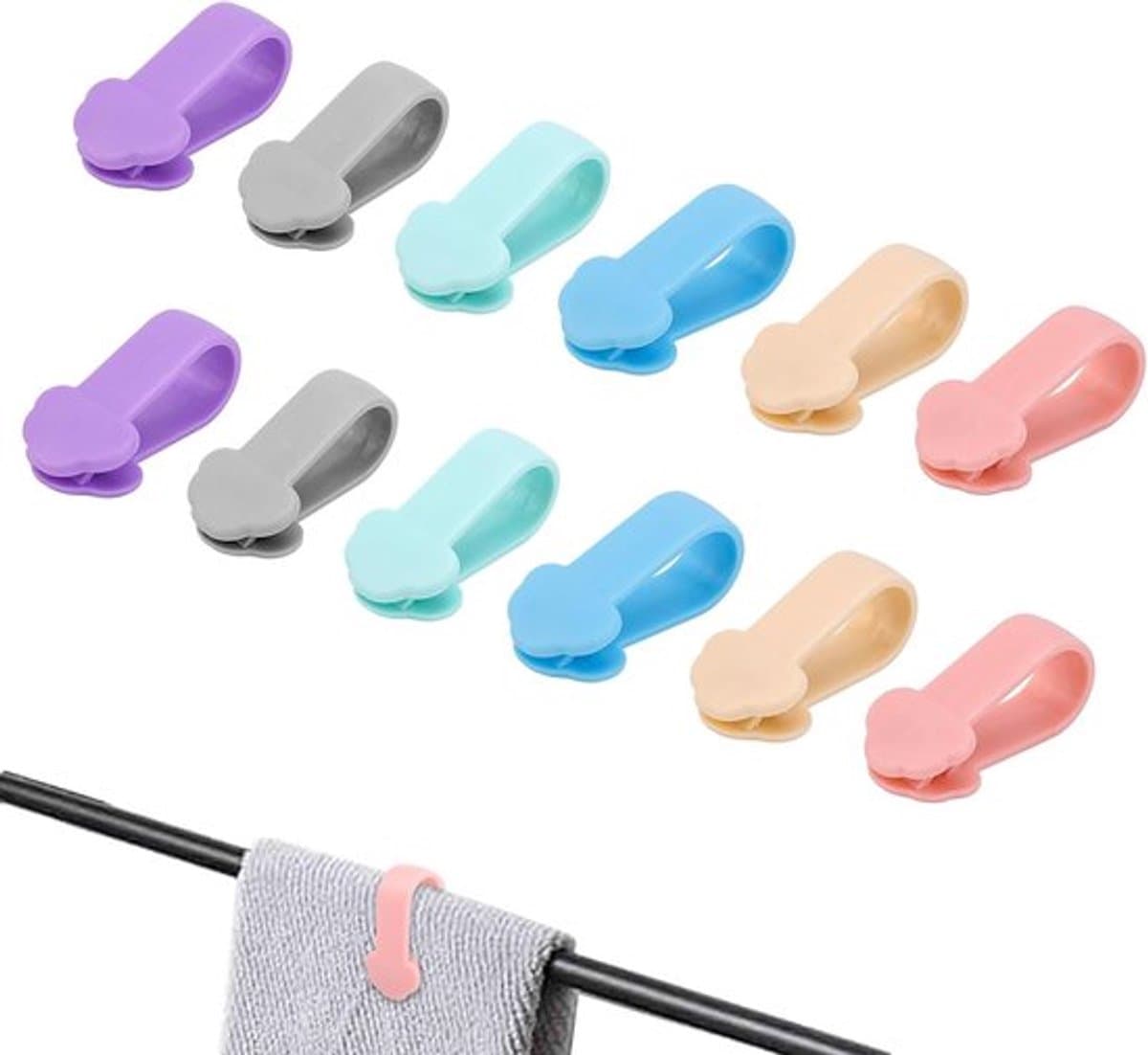 12 Pc Handdoekklemmen voor Keuken - Schattige Wolkenstijl Handdoekklemmen voor Stoelen - Voor Handdoekstangen en Meubelhandvatten om Handdoeken Vast te Klemmen tegen Vallen — afbeelding 1